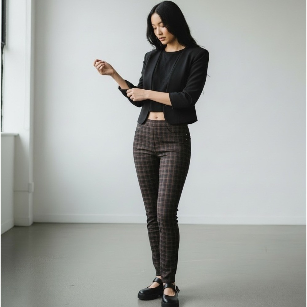 Sanctuary x‎ Anthropologie Plaid Pants Womens M Skinny Stretch Brown Academia
